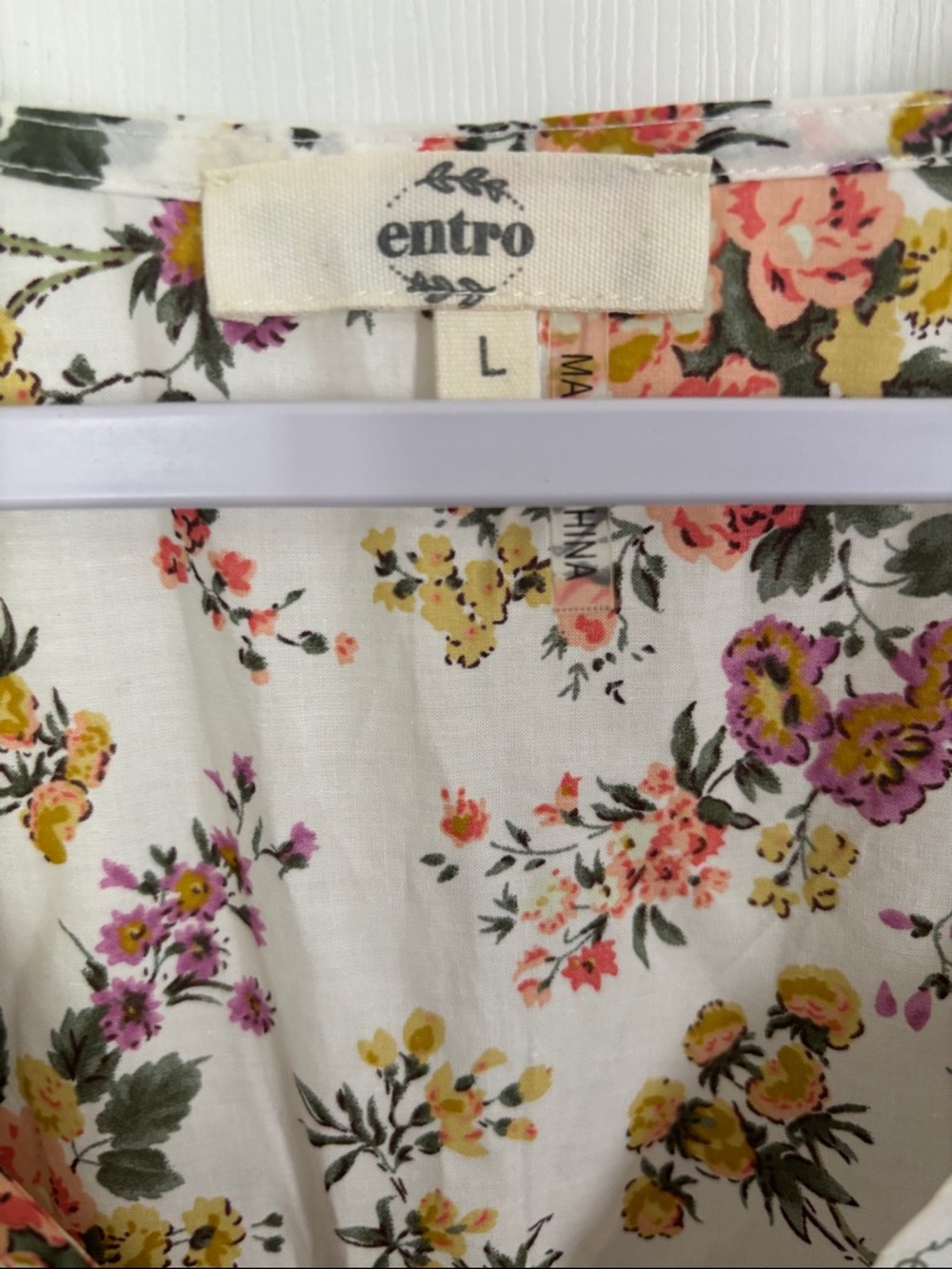 entro Floral Tiered Mini Dress in White, Olive, and Blue - Picture 2 of 11